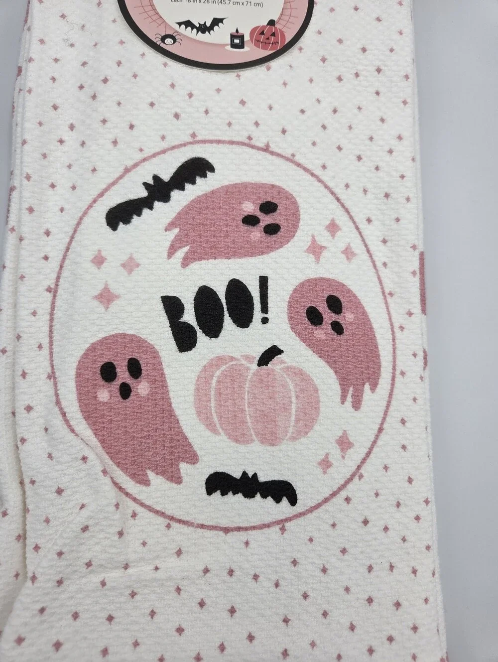 Colordrift Pink Halloween 'Boo!' Kitchen Towel Set Of 2 Nwt